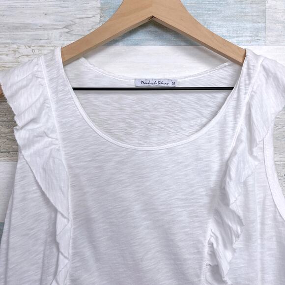 Michael Stars Ruffle Tank Top White Supima Cotton Slub Knit Womens OS One Size - Picture 2 of 6